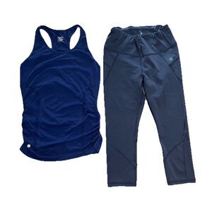 Athleta Stealth Trucool Sculptek X Capri Leggings & Blue Tank Top Womens Small P